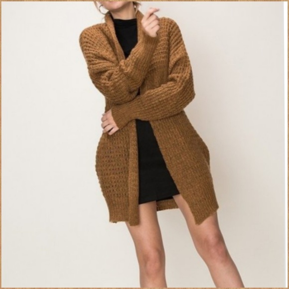 🍁DROP SLEEVE WAFFLE OPEN CARDIGAN. - Picture 2 of 4